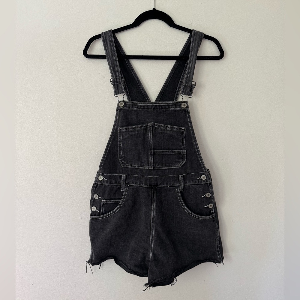 John Galt Dark Charcoal Gray Denim Short Overalls Size Medium